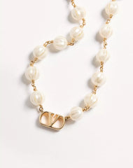 Vlogo Signature Necklace In Metal And Glass Beads