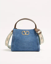 Valentino Garavani Alltime Medium Handbag In Denim With Embroidered Strap