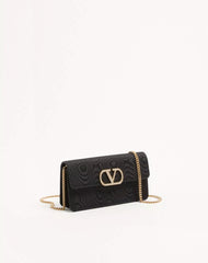 VLogo Signature Chain Wallet In Moiré Fabric With Jewel Logo