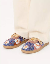 Cosmatesque Leather Trainer With Sequins And Floral Embroidery