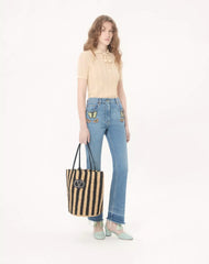 Valentino Garavani Striped Raffia Shopping Bag