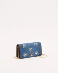 Valentino Garavani VLogo Signature Mini Shoulder Bag In Denim With Floral Embroidery