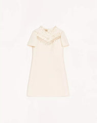 Embroidered Crepe Couture Short Dress