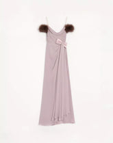 Long Dress In Light Georgette With Feathers