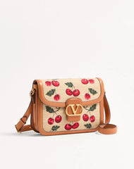 Valentino Garavani 9To5 Shoulder Bag In Jacquard Raffia With Cherryfic Motif