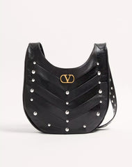 Valentino Garavani Hoboho Hobo Bag In Chevron-Patterned Nappa Leather With Studs