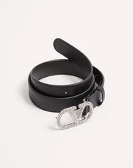 VLogo Signature Belt In Shiny Calfskin With Crystals 30 Mm
