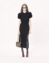 Wool Knit Cardigan With Feathers