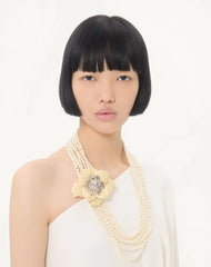Fleur Lumineuse Necklace In Metal, Enamel, Pearls And Fabric