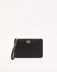 VLogo Signature Clutch In Moiré Fabric With Jewel Logo.
