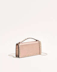 Rockstud Laminated Grainy Calfskin Wallet With Chain