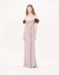 Long Dress In Light Georgette With Feathers