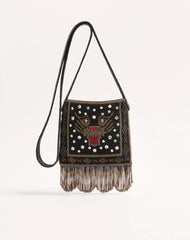 Valentino Garavani Nellcôte Small Embroidered Shoulder Bag With Fringes