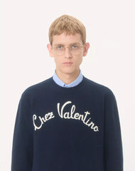 Wool Crewneck Sweater With Chez Valentino Embroidery