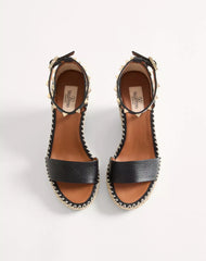 Double Rockstud Grainy Calfskin Wedge Sandal 105 Mm
