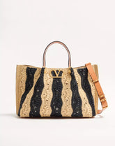 Valentino Garavani Medium Raffia Shopping Bag With Wave Motif.