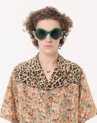 Valentino Bowling Shirt In Silk Poplin With Fauve Eclat Animalier And Papier Floral Prints