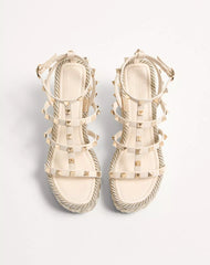 Rockstud Calfskin Wedge Sandal With Straps 95 Mm