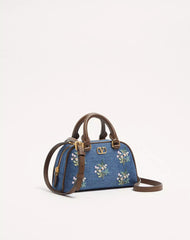 Valentino Garavani VLogo Signature Mini Top-Handle Bag In Denim With Floral Embroidery