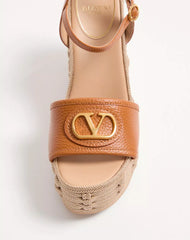 VLogo Signature Wedge Sandal In Grainy Calfskin 120Mm