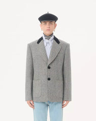Valentino Single-Breasted Wool Jacket In Chevron Pattern