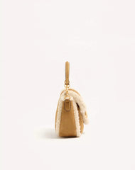 Valentino Garavani Alltime Suede Shoulder Bag With Sheepskin Lining And Embroidered Ribbon Shoulder Strap