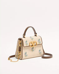 Valentino Garavani Vsling Small Handbag In Linen With Embroidery