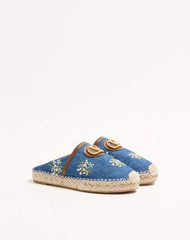 VLogo Signature Mule In Denim With Floral Embroidery 25Mm