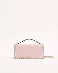 Rockstud Wallet With Chain In Grainy Calfskin