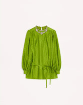 Embroidered Silk-Linen Plus De Pois Jacquard Top