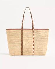 Valentino Garavani Rockstud Raffia Shopping Bag.