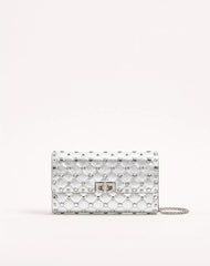 Valentino Garavani Rockstud Spike Shoulder Bag In Laminated Nappa Leather With Cabochon Stones
