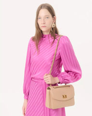 Midi Dress In Shiny-Matte Jacquard With Logo-Stripe