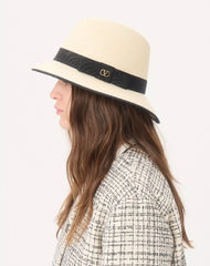 VLogo Signature Straw Hat With Moiré Ribbon
