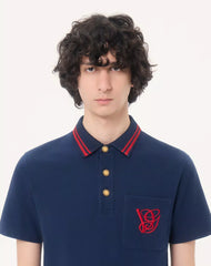 Cotton Piqué Polo Shirt With Vg Embroidery