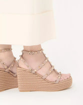 Rockstud Ankle Strap Wedge Sandal In Calfskin Leather 95 Mm