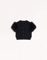 Wool Knit Cardigan With Feathers