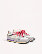 Stud Up Sneaker in Split Leather and Nylon with Butterfly Embroidery