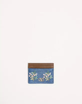 Valentino Garavani VLogo Signature Card Holder In Denim With Floral Embroidery