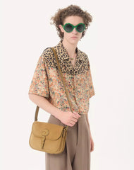 Valentino Bowling Shirt In Silk Poplin With Fauve Eclat Animalier And Papier Floral Prints