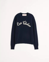 Wool Crewneck Sweater With Chez Valentino Embroidery