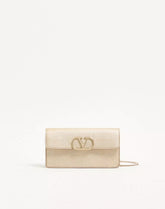 VLogo Signature Laminated Grainy Calfskin Wallet With Chain