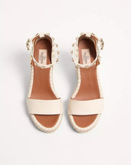 Double Rockstud Grainy Calfskin Wedge Sandal 105 Mm