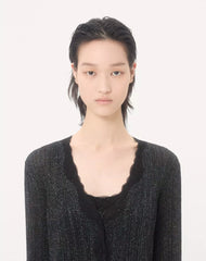 Lurex Knitted Cardigan With Lace