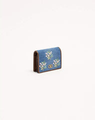 Valentino Garavani VLogo Signature Wallet In Denim With Floral Embroidery
