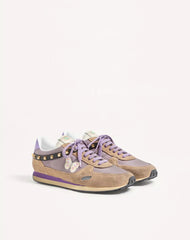 Stud Up Sneaker in Split Leather and Nylon with Butterfly Embroidery
