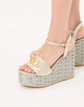 VLogo Signature Wedge Sandal In Laminated Grainy Calfskin 120Mm