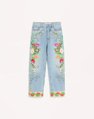 Embroidered Denim Trousers