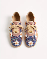 Cosmatesque Leather Trainer With Sequins And Floral Embroidery