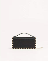 Rockstud Wallet With Chain In Grainy Calfskin